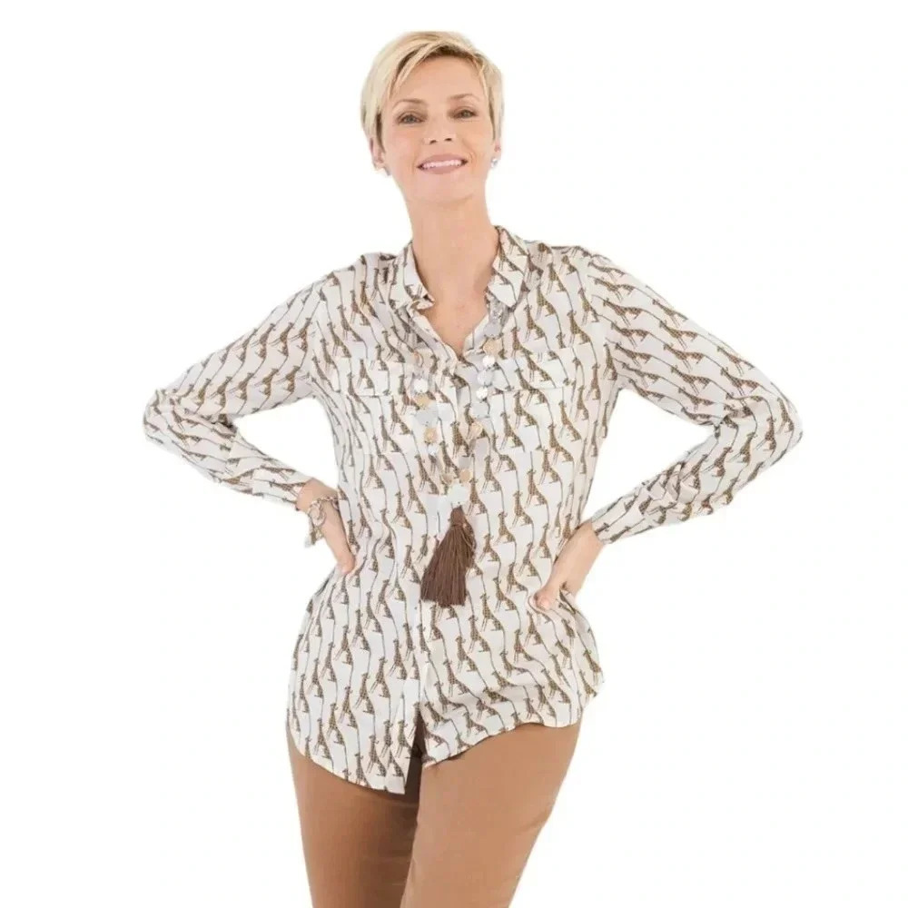 Chico’s Whimsy Cheetah Button Down Shirt - Size Large / 12